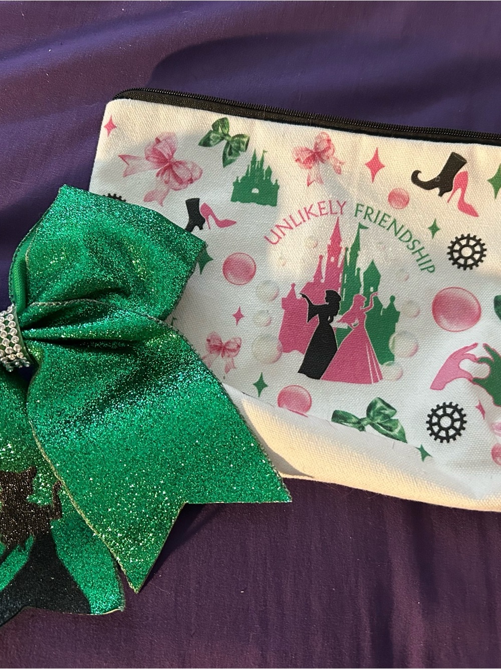 Wicked cosmetic bag & hair bow set 11x7 1/2